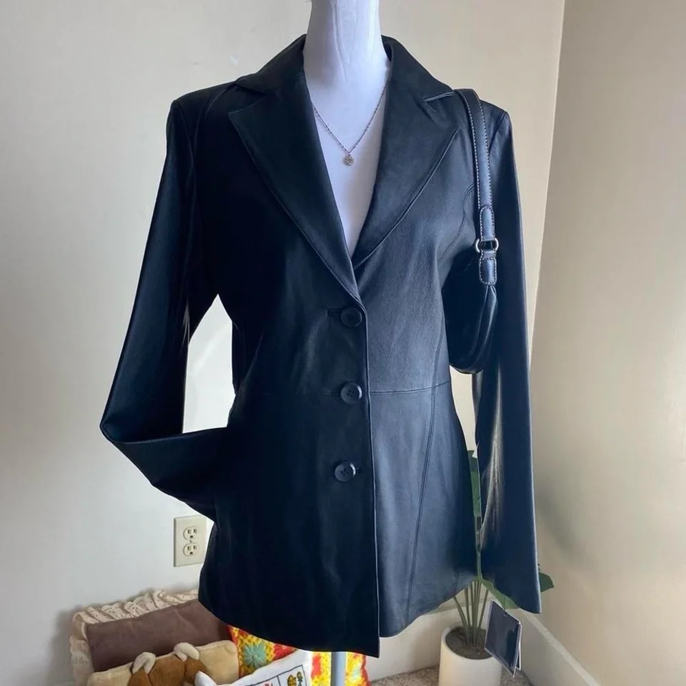 Vintage Y2K deadstock black leather jacket - Picture 7 of 8